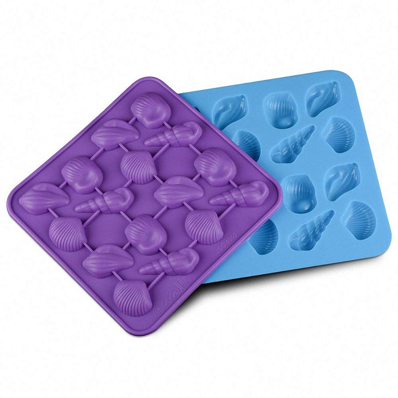 HiParty 2Pcs Small Conch Shell Chocolate Candy Silicone Molds, Seashell Fondant Mini Soap Crayon Resin Mould Ice Cube Jello Tray, Under the Sea Party Favors Supplies for Kids Birthday - Image 1